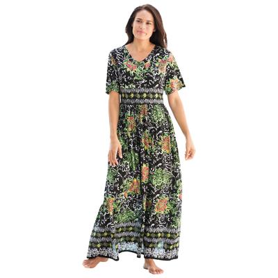 Plus Size Women's Long Crinkle Cotton Lounger by Only Necessities in Black Batik (Size 2X)