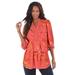 Plus Size Women's Juliet Lace Big Shirt by Roaman's in Sunset Coral Watercolor Bouquet (Size 22 W) Long Shirt Blouse