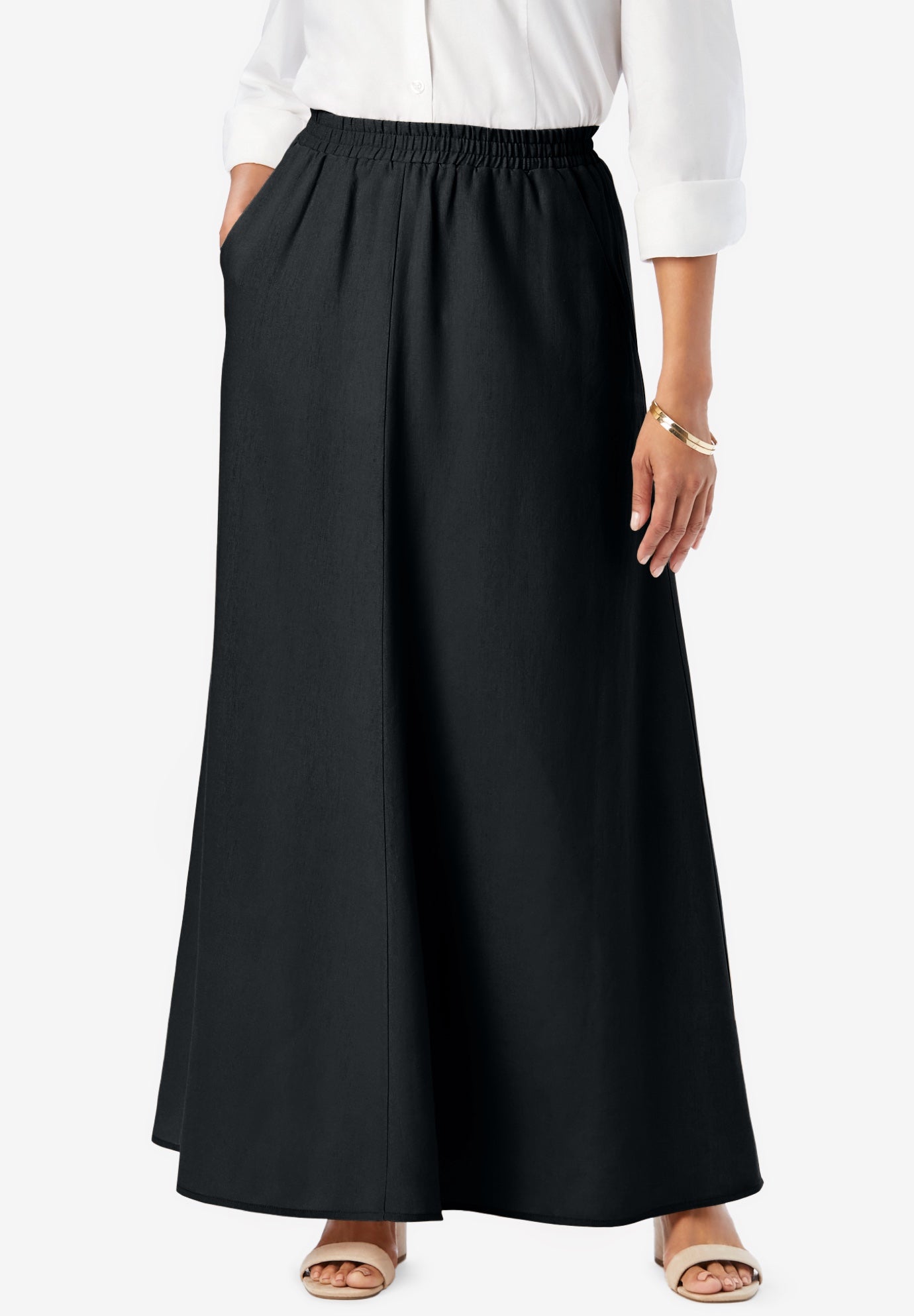 Plus Size Women's Linen Maxi Skirt by Jessica London in Black (Size 28 W)