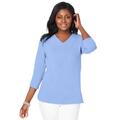 Plus Size Women's Stretch Cotton V-Neck Tee by Jessica London in French Blue (Size 26/28) 3/4 Sleeve T-Shirt