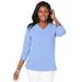 Plus Size Women's Stretch Cotton V-Neck Tee by Jessica London in French Blue (Size 26/28) 3/4 Sleeve T-Shirt