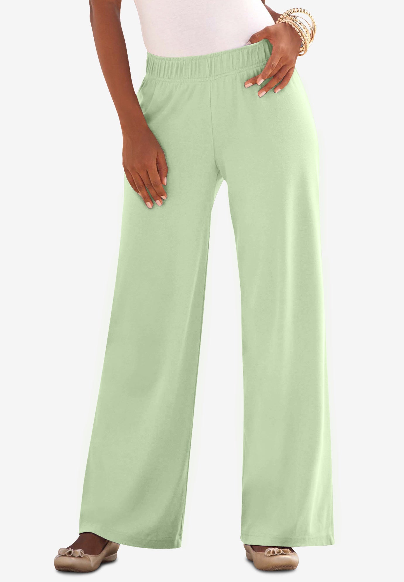 Plus Size Women's Plus Size Pull-On Wide Leg Soft Knit Pant by Roaman's in Green Mint (Size 4X) Pull On Elastic Waist
