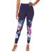 Plus Size Women's Placement-Print Legging by Roaman's in Navy Bloom Floral (Size 18/20)