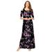 Plus Size Women's Ultrasmooth® Fabric Cold-Shoulder Maxi Dress by Roaman's in Purple Rose Floral (Size 30/32) Long Stretch Jersey