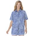 Plus Size Women's Three-Quarter Sleeve Peachskin Button Front Shirt by Woman Within in French Blue Paisley (Size L) Button Down Shirt