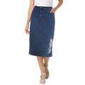 Plus Size Women's Stretch Jean Skirt by Woman Within in Medium Stonewash Floral Embroidery (Size 20 W)