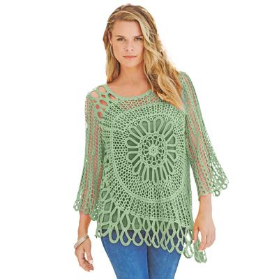 Plus Size Women's Starburst Crochet Sweater by Roaman's in Green Mint (Size S)