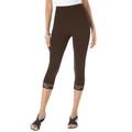 Plus Size Women's Lace-Trim Essential Stretch Capri Legging by Roaman's in Chocolate (Size 6X) Activewear Workout Yoga Pants