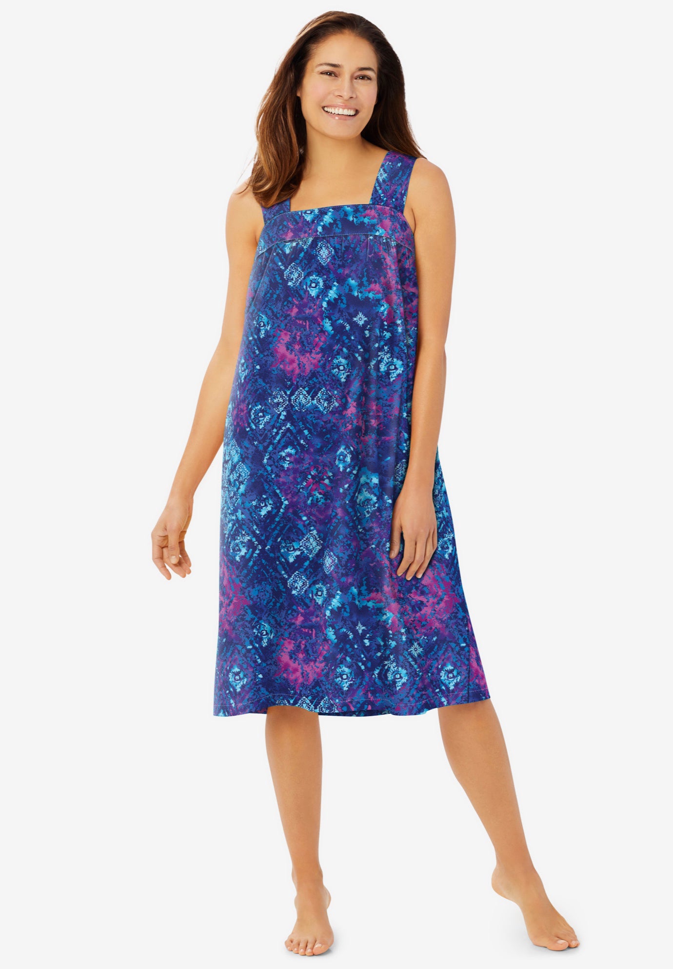 Plus Size Women's Print Sleeveless Square Neck Lounger by Dreams & Co. in Evening Blue Tie Dye (Size 2X)