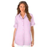 Plus Size Women's French Check Big Shirt by Roaman's in Candy Pink Check (Size 40 W)