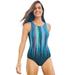 Plus Size Women's High-Neck One Piece by Swim 365 in Multi Vivid Rain (Size 22) Swimsuit