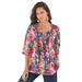 Plus Size Women's Tara Pleated Big Shirt by Roaman's in Twilight Blue Rose Floral (Size 18 W) Top