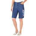 Plus Size Women's Stretch Jean Bermuda Short by Woman Within in Medium Stonewash Floral Embroidery (Size 14 W)
