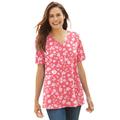 Plus Size Women's Perfect Printed Short-Sleeve V-Neck Tee by Woman Within in Sweet Coral Butterfly Ditsy (Size 2X) Shirt