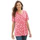 Plus Size Women's Perfect Printed Short-Sleeve V-Neck Tee by Woman Within in Sweet Coral Butterfly Ditsy (Size 2X) Shirt