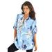 Plus Size Women's English Floral Big Shirt by Roaman's in Pale Blue Romantic Rose (Size 18 W) Button Down Tunic Shirt Blouse