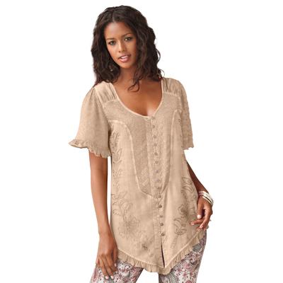 Plus Size Women's Acid Wash Tunic by Roaman's in New Khaki (Size 42 W)