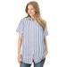 Plus Size Women's Perfect Short Sleeve Button Down Shirt by Woman Within in Multi Stripe (Size 2X)