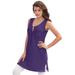 Plus Size Women's Button-Front Henley Ultimate Tunic Tank by Roaman's in Midnight Violet (Size 5X) Top 100% Cotton Sleeveless Shirt