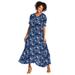 Plus Size Women's Short-Sleeve Crinkle Dress by Woman Within in Navy Painterly Bouquet (Size L)