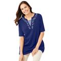 Plus Size Women's 7-Day Embroidered Layered-Look Tunic by Woman Within in Evening Blue Flower Embroidery (Size 18/20)