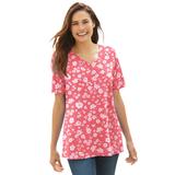 Plus Size Women's Perfect Printed Short-Sleeve V-Neck Tee by Woman Within in Sweet Coral Butterfly Ditsy (Size L) Shirt