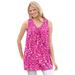 Plus Size Women's Perfect Printed Sleeveless Shirred V-Neck Tunic by Woman Within in Raspberry Sorbet Field Floral (Size 26/28)