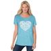 Plus Size Women's Marled Cuffed-Sleeve Tee by Woman Within in Paradise Blue Heart Placement (Size 5X) Shirt