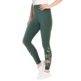 Plus Size Women's Stretch Cotton Embroidered Legging by Woman Within in Pine Floral Embroidery (Size 38/40)