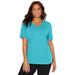 Plus Size Women's Suprema® Crochet V-Neck Tee by Catherines in Aqua Blue (Size 0X)