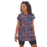 Plus Size Women's Longer Length Short-Sleeve Swim Tunic by Swim 365 in Party Multi (Size 24)