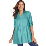 Plus Size Women's Pintucked Tunic Blouse by Woman Within in Azure (Size 1X)