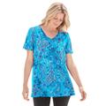 Plus Size Women's Perfect Printed Short-Sleeve V-Neck Tee by Woman Within in Pretty Turquoise Paisley (Size L) Shirt