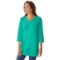 Plus Size Women's Perfect Three-Quarter Sleeve V-Neck Tunic by Woman Within in Pretty Jade (Size M)