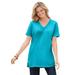 Plus Size Women's Perfect Short-Sleeve Shirred V-Neck Tunic by Woman Within in Pretty Turquoise (Size 5X)
