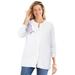 Plus Size Women's Perfect Long-Sleeve Cardigan by Woman Within in White Flower Embroidery (Size 3X) Sweater