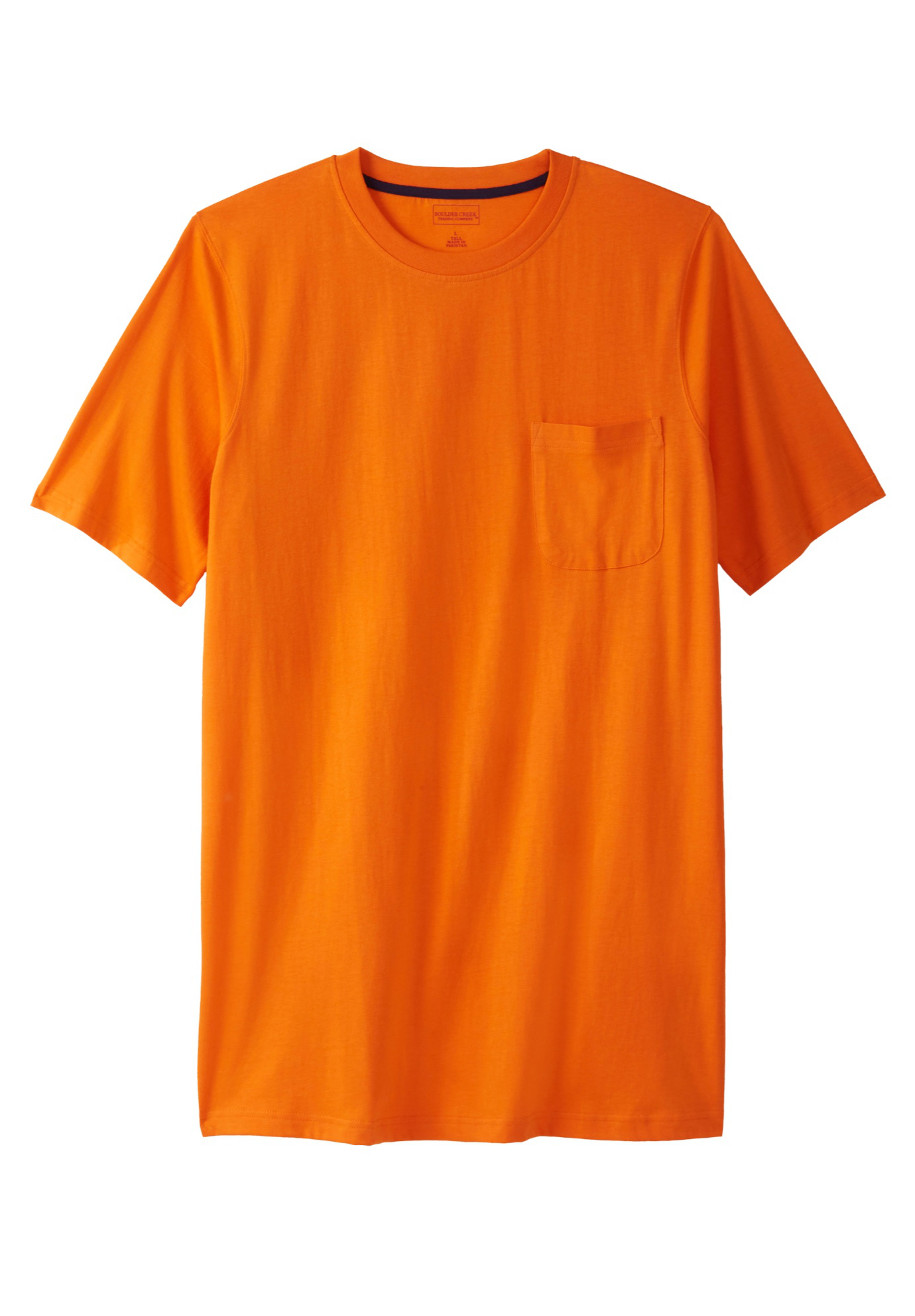 Men's Big & Tall Heavyweight Longer-Length Pocket Crewneck T-Shirt by Boulder Creek in Electric Orange (Size 6XL)