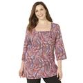 Plus Size Women's Ultra-Soft Square-Neck Tee by Catherines in Black Multi Watercolor Paisley (Size 6X)