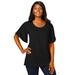 Plus Size Women's Stretch Knit Flutter Sleeve Tunic by Jessica London in Black (Size M)