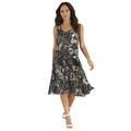 Plus Size Women's A-Line Crinkle Dress with Tassel Ties by Roaman's in Black Paisley Garden (Size 18/20)