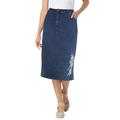 Plus Size Women's Stretch Jean Skirt by Woman Within in Medium Stonewash Floral Embroidery (Size 18 W)