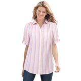 Plus Size Women's Short-Sleeve Button Down Seersucker Shirt by Woman Within in Rose Pink Rainbow Stripe (Size 1X)