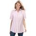 Plus Size Women's Short-Sleeve Button Down Seersucker Shirt by Woman Within in Rose Pink Rainbow Stripe (Size 1X)