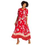 Plus Size Women's Short-Sleeve Crinkle Dress by Woman Within in Vivid Red Bloom Flower (Size L)