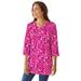 Plus Size Women's Perfect Printed Three-Quarter-Sleeve V-Neck Tunic by Woman Within in Raspberry Sorbet Field Floral (Size 34/36)
