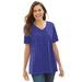 Plus Size Women's Perfect Printed Short-Sleeve V-Neck Tee by Woman Within in Ultra Blue Tonal Geo (Size L) Shirt