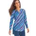 Plus Size Women's Split-Neck Long Sleeve Swim Tee with Built-In Bra by Swim 365 in Multi Watercolor Stripe (Size 14)