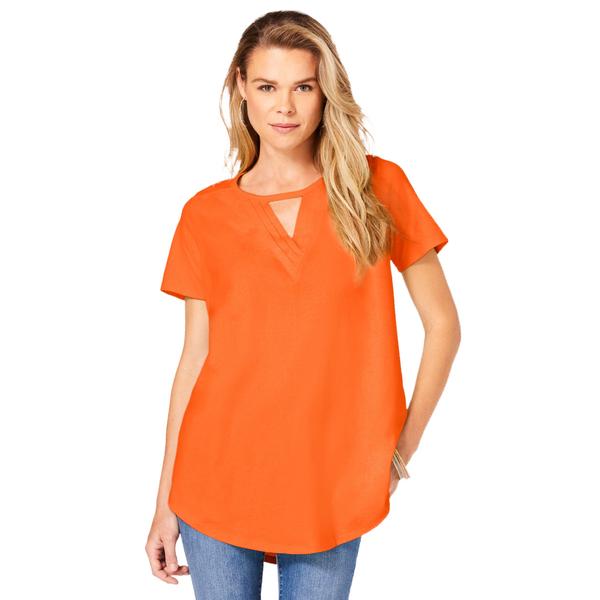 plus-size-womens-keyhole-pleated-short-sleeve-ultimate-tee-by-roamans-in-vivid-orange--size-14-16-/