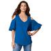 Plus Size Women's Ruffle-Sleeve Top with Cold Shoulder Detail by Roaman's in Vivid Blue (Size 30/32)