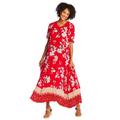 Plus Size Women's Short-Sleeve Crinkle Dress by Woman Within in Vivid Red Bloom Flower (Size 2X)